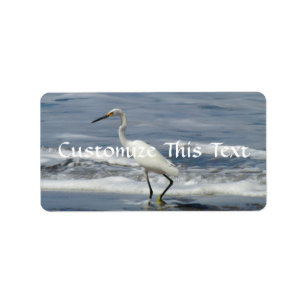 White Egret Fishing Label