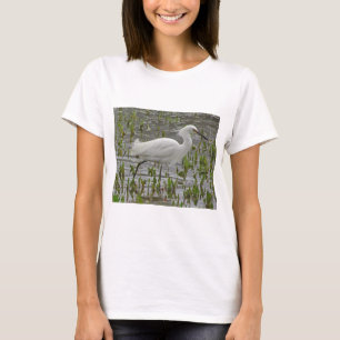 White Egret in Water and Greens Nature Wading Bird T-Shirt
