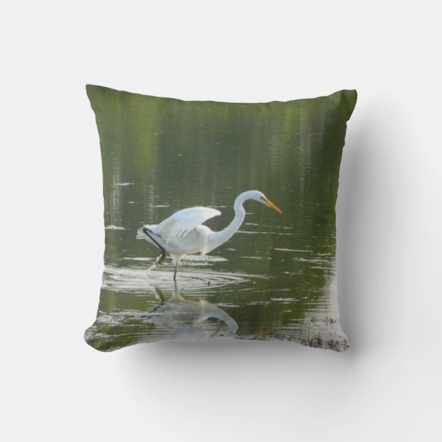 White Egret Pillow (Front)