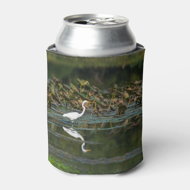 White Egret Reflection Can Cooler (Can Front)