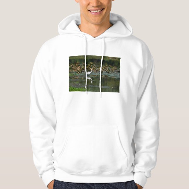 White Egret Reflection Hoodie (Front)