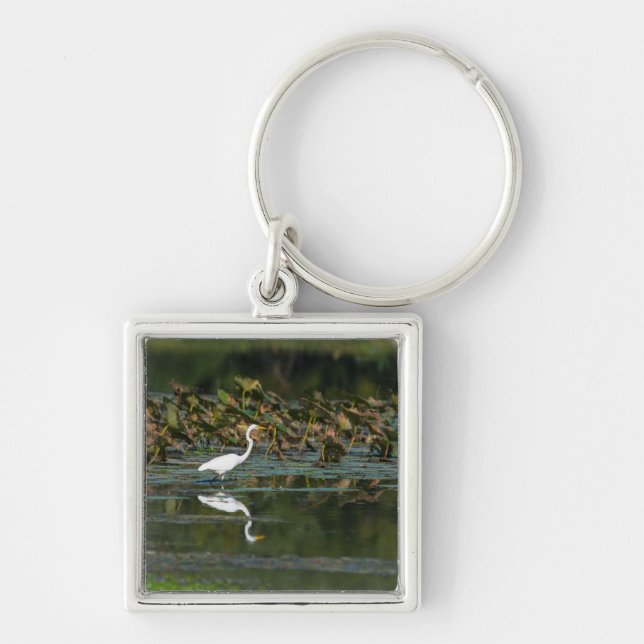 White Egret Reflection Keychain (Front)