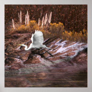 White Egret THE LAKE IS LIFE Poster