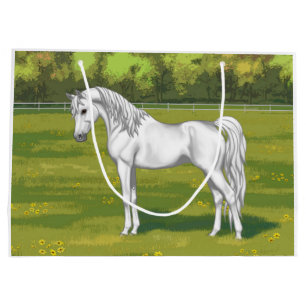 White Egyptian Arabian Horse in Summer Pasture Large Gift Bag