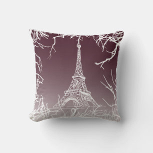 White Eiffel Tower Throw Pillow