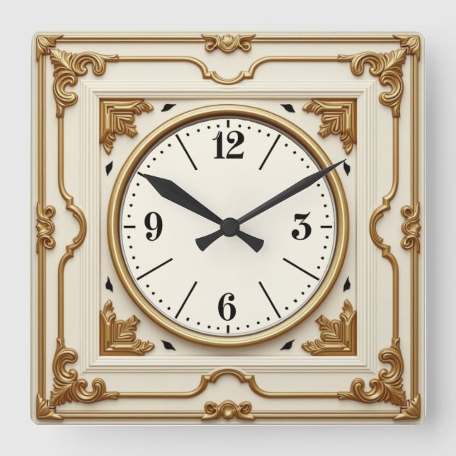 White Elegant Art Deco Square Wall Clock (Front)