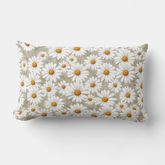 White Elegant Daisies Pattern  Lumbar Pillow (Front)