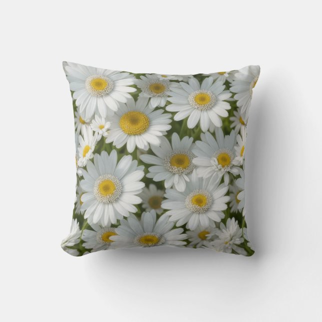 White Elegant Daisies Throw Pillow (Front)