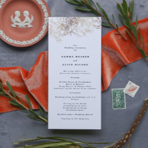 White Elegant Drawn Botanical Wedding Ceremony Program