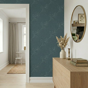 White Elegant Floral Modern Wool Dark Teal Wallpaper