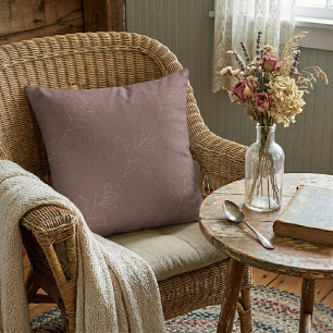 White Elegant Floral Modern Wool Mauve Throw Pillow