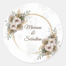 White Elegant Floral Rustic Stickers & Labels