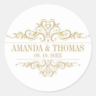 White Elegant Frame Personalized Wedding Stickers