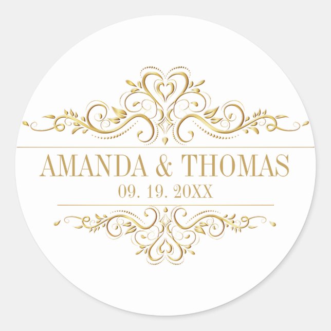 White Elegant Frame Personalized Wedding Stickers (Front)