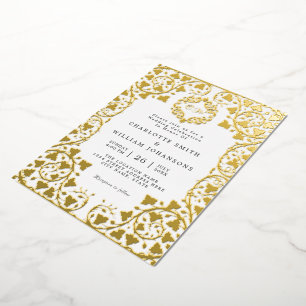 White Elegant Gold Floral Frame Initial Wedding