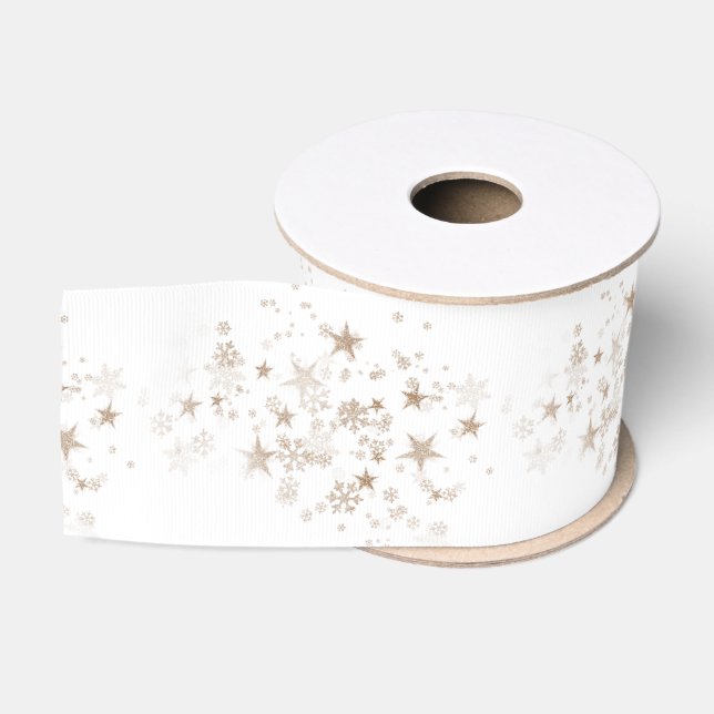 White Elegant Gold Star Holiday New year Gifts  Grosgrain Ribbon (Spool)