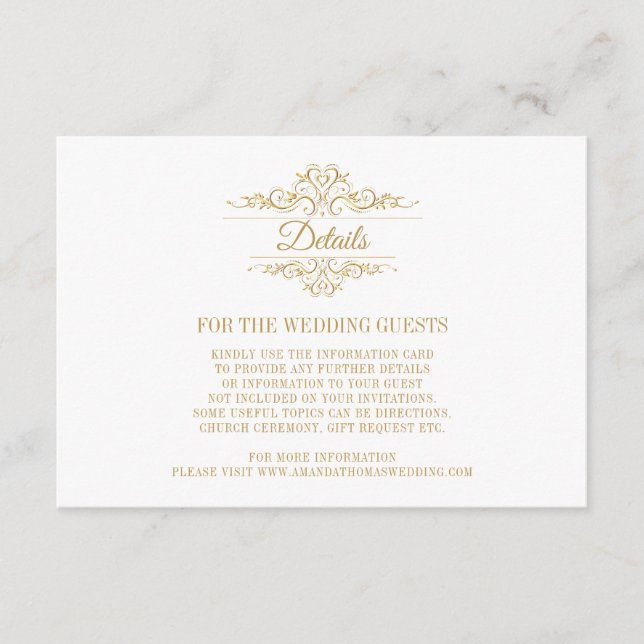 White Elegant Golden Frame Wedding Enclosure Card (Front)