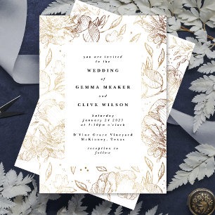 White Elegant Hand Drawn Botanical Wedding Invitation