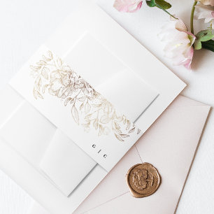 White Elegant Hand Drawn Botanical Wedding Invitation Belly Band