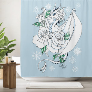 White Elegant Ice Dragon Blue Roses Fantasy