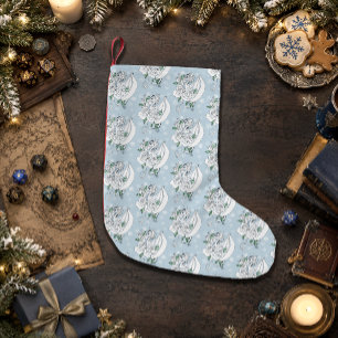 White Elegant Ice Dragon Blue Roses Fantasy Small Christmas Stocking