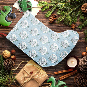 White Elegant Ice Dragon Blue Roses Fantasy Small Christmas Stocking