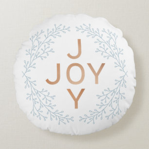 White Elegant Joy Holiday Round Pillow