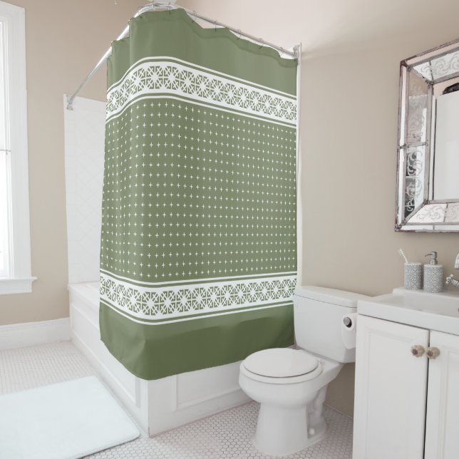 White Elegant Luxury Geometric Pattern  Sage Green (In Situ)