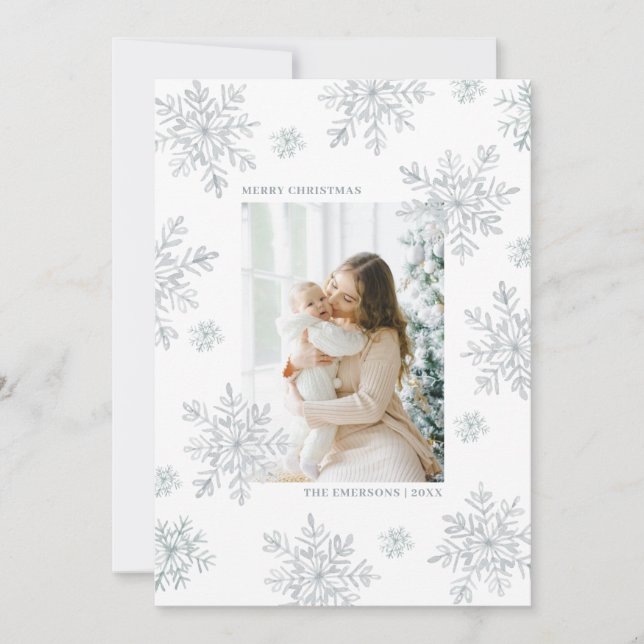 White Elegant Merry Christmas Snowflake Card  (Front)
