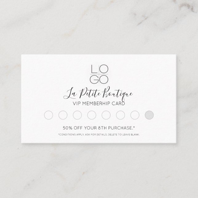 White Elegant Minimal Script VIP Membership Loyalty Card (Front)