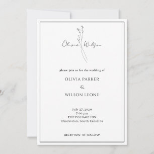 White Elegant Minimalist Botanical Wedding Invitation