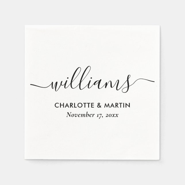 White Elegant Modern Script Wedding Napkin (Front)