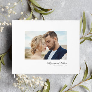 White Elegant Modern Simple Script Photo Wedding Guest Book