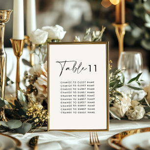 White elegant modern wedding table seating chart