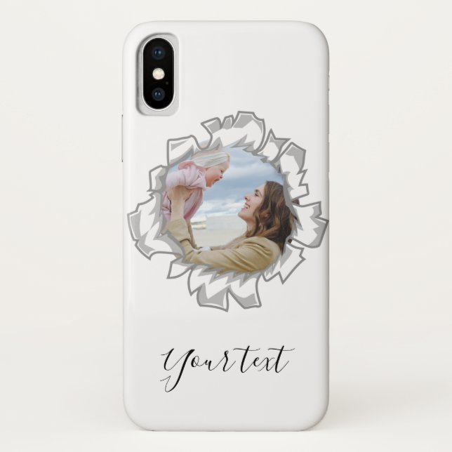 White Elegant Personalized Photo Text Case-Mate iPhone Case (Back)