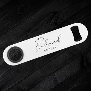 White Elegant Script Calligraphy Bridesmaid Bar Key