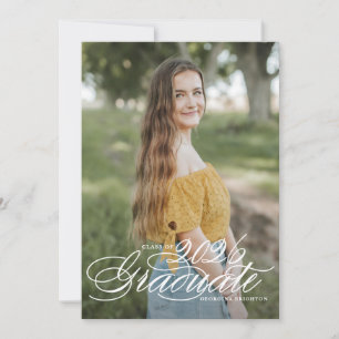 White Elegant Script Class of 2025 Graduation Invitation