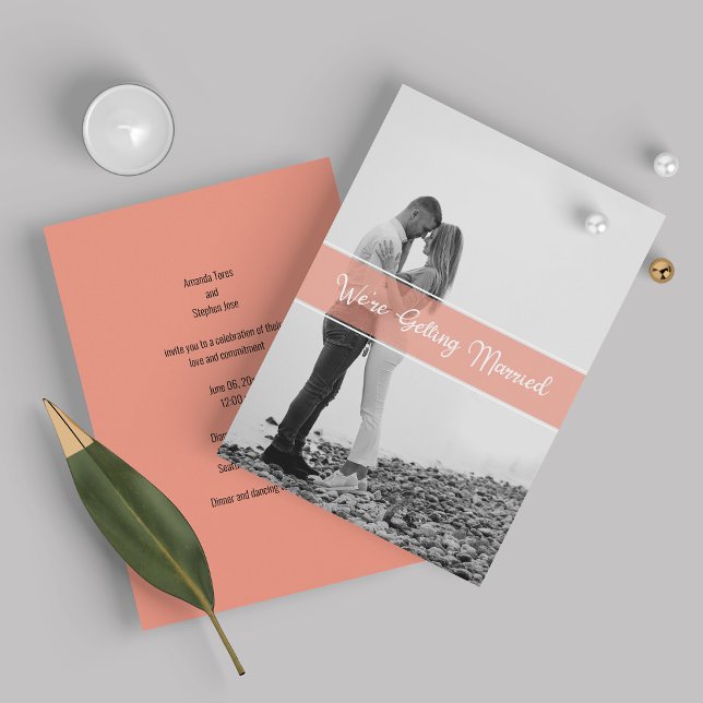 White Elegant Script Photo Wedding Invitations (Creator Uploaded)