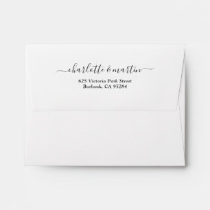 White Elegant Script Return Address Wedding A2 Envelope