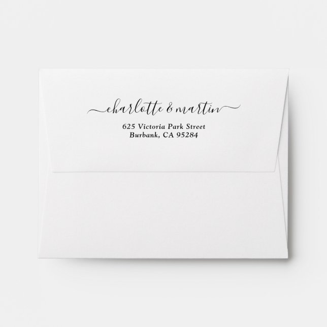 White Elegant Script Return Address Wedding A2 Envelope (Back (Top Flap))