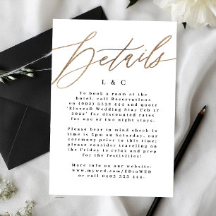 White Elegant Simple Gold Wedding Details Enclosure Card