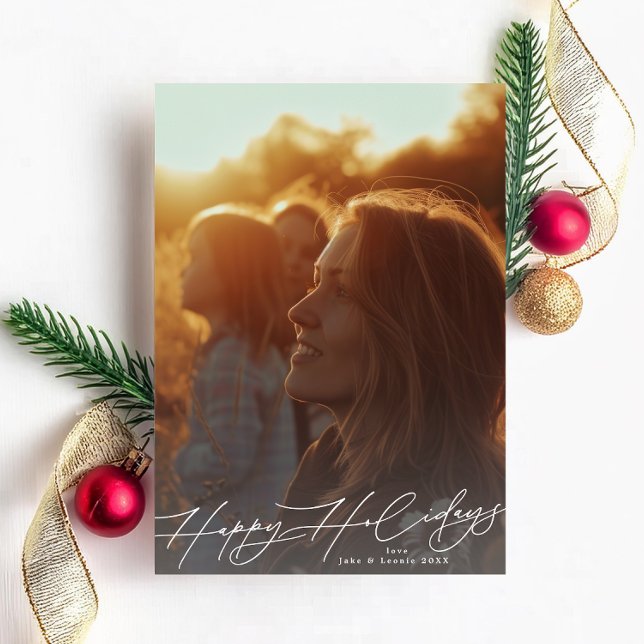 White Elegant Splendour Photo Happy Holiday Card (Creator Uploaded)