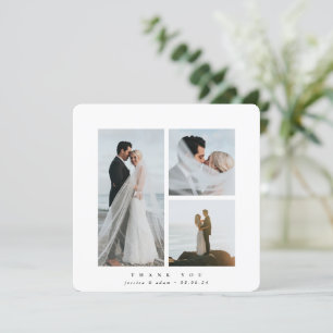 White Elegant Square Three Photo Wedding Thank You Card