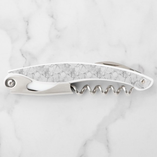 White Elegant Swirls Marble Texture Corkscrew (Front)