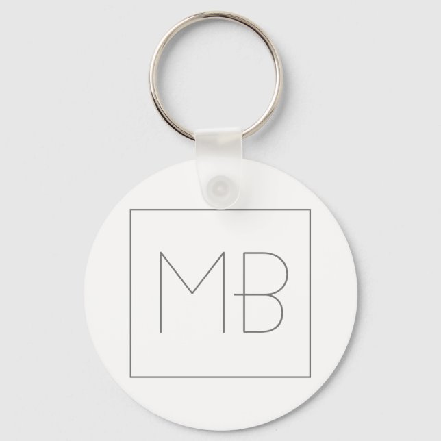 White Elegant Unique Monogrammed Keychain (Front)