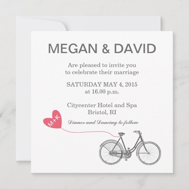 White Elegant Wedding Invitations - Bike and heart (Front)