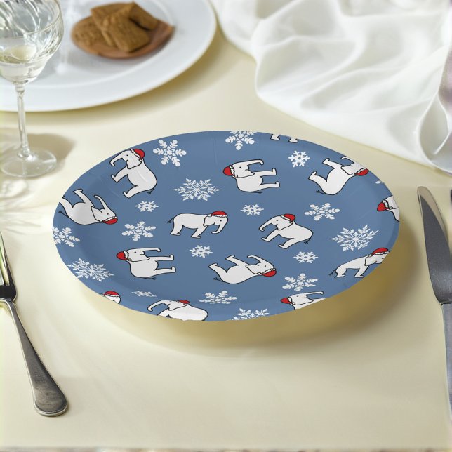 White Elephant Christmas (Blue) Paper Plate (Creator Uploaded)