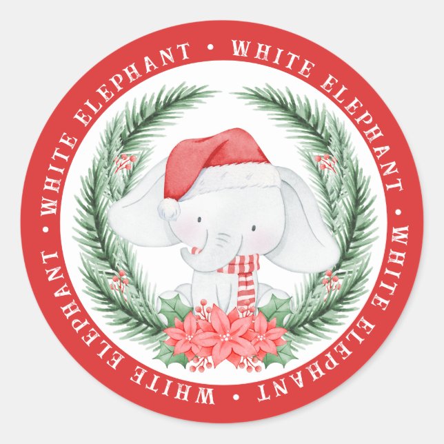 White Elephant Christmas Classic Round Sticker (Front)