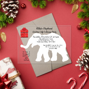 White Elephant Christmas Diamond Pattern Back Acrylic Invitations