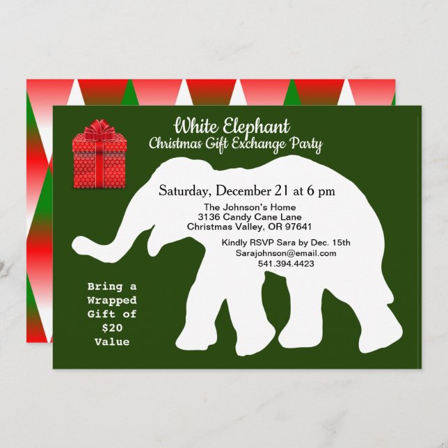 White Elephant Christmas Diamond Pattern Back Invitation (Front/Back)